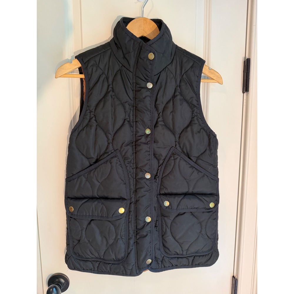 J.Crew Signature Puffer Vest Black Quilted PrimaLoft Womens XS